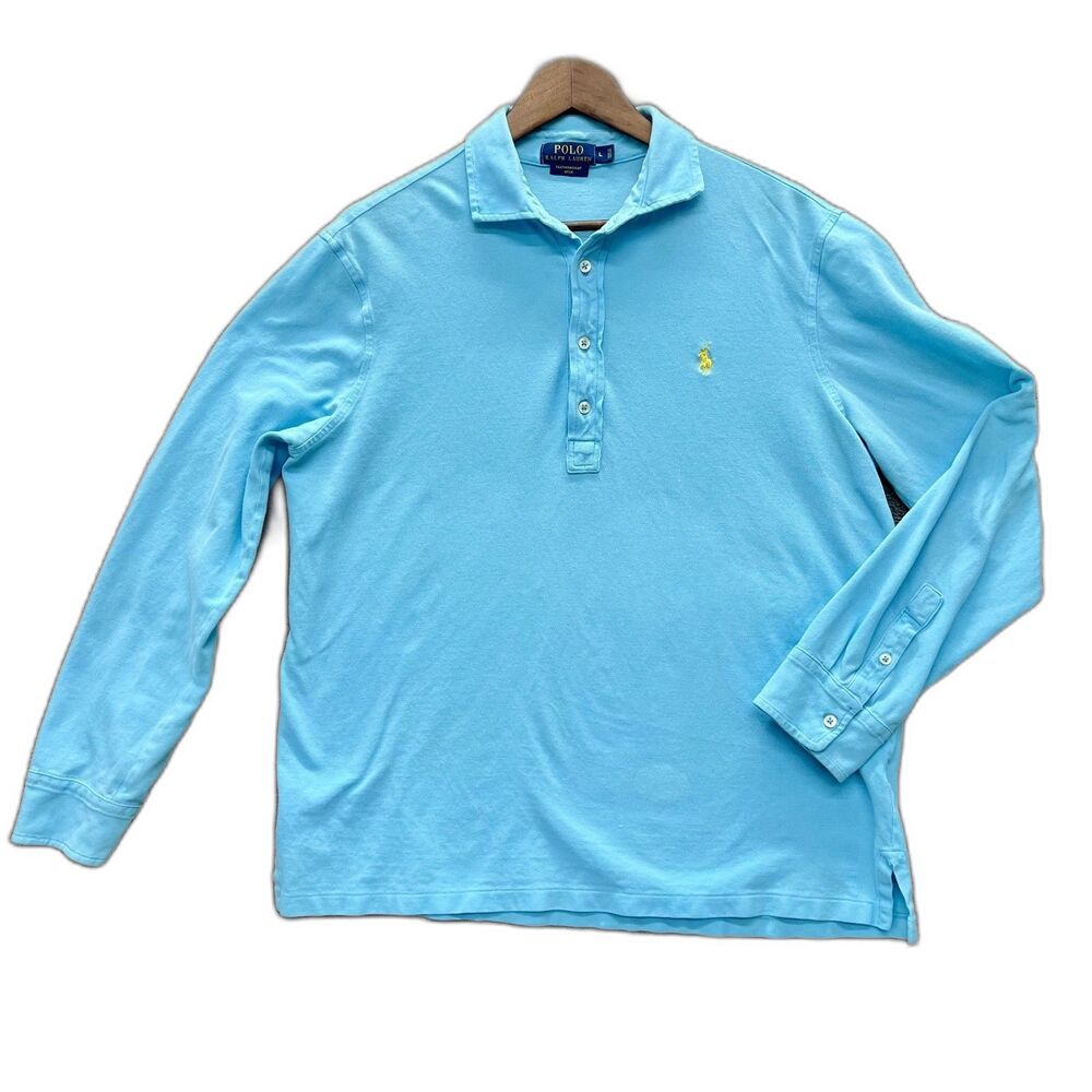 POLO RALPH LAUREN Long-Sleeve Polo Sz L Turquoise Blue